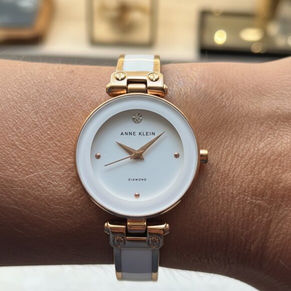 Anne Klein Diamond Dial Bangle Watch - White Accent - Picture 1 of 5